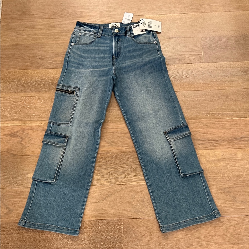 Jordache Blue Wide-Leg Cargo Jeans With Utility Pockets